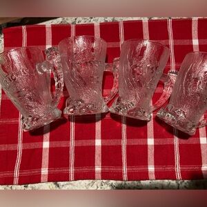 Set of 4 Clear Glass vintage Mammoth Flintstone Mugs
